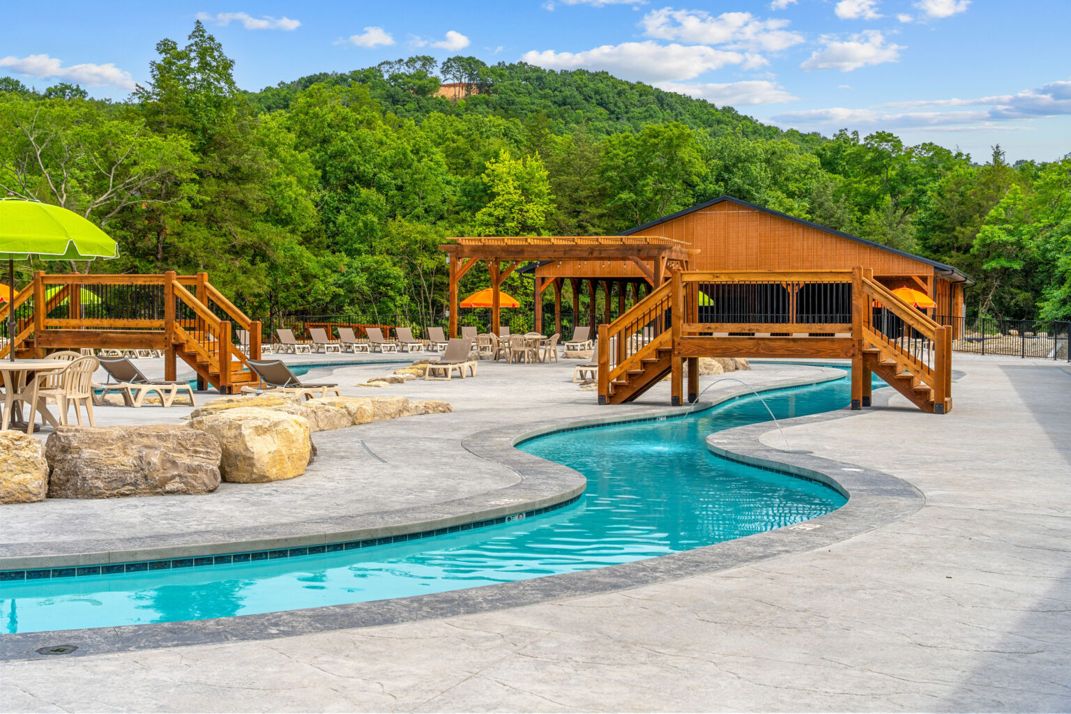 Tall Timbers Camp lazy river and pavilion